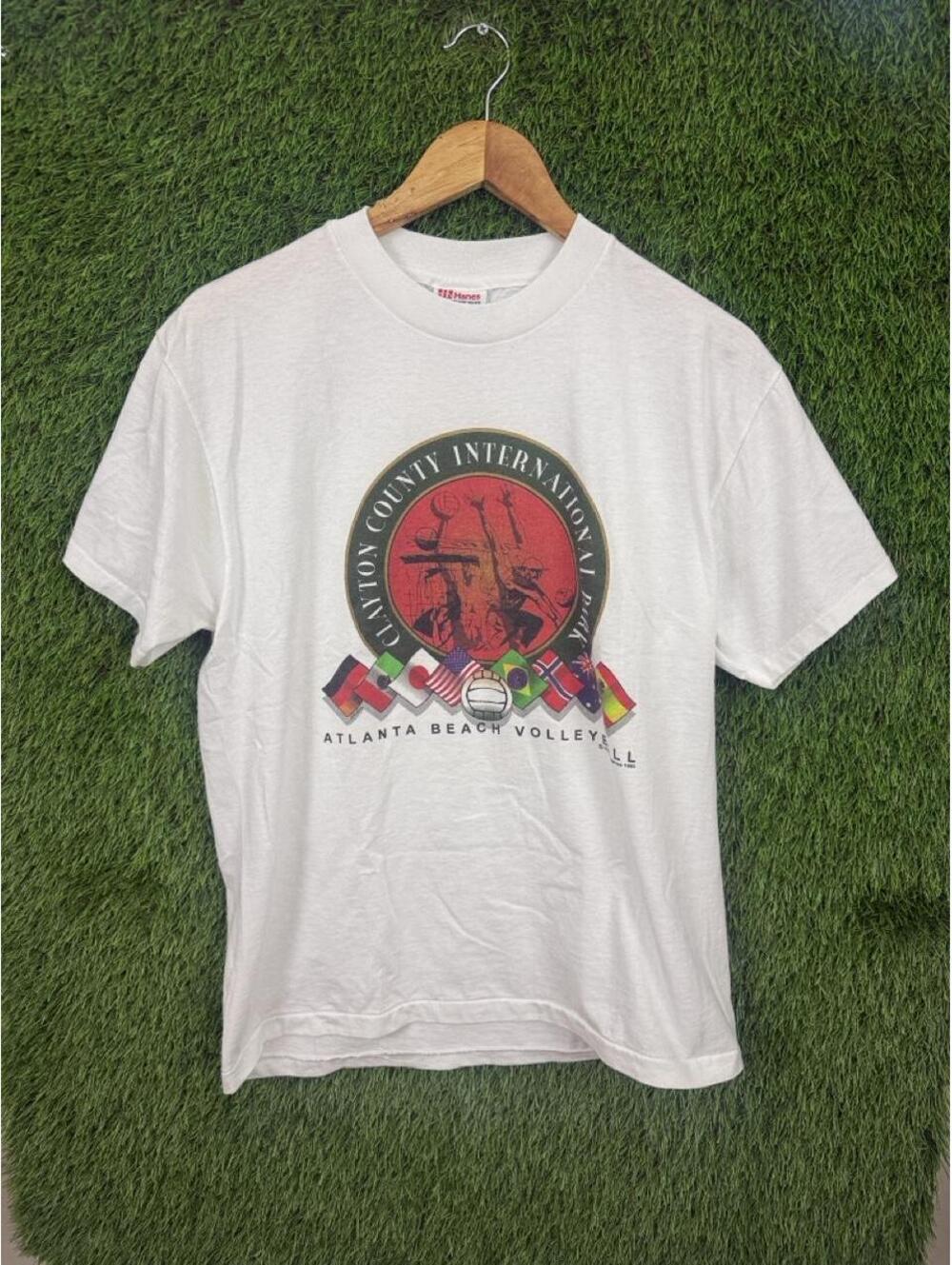 Vintage Clayton County International Volleyball Graphic T Shirt White Sports Tee